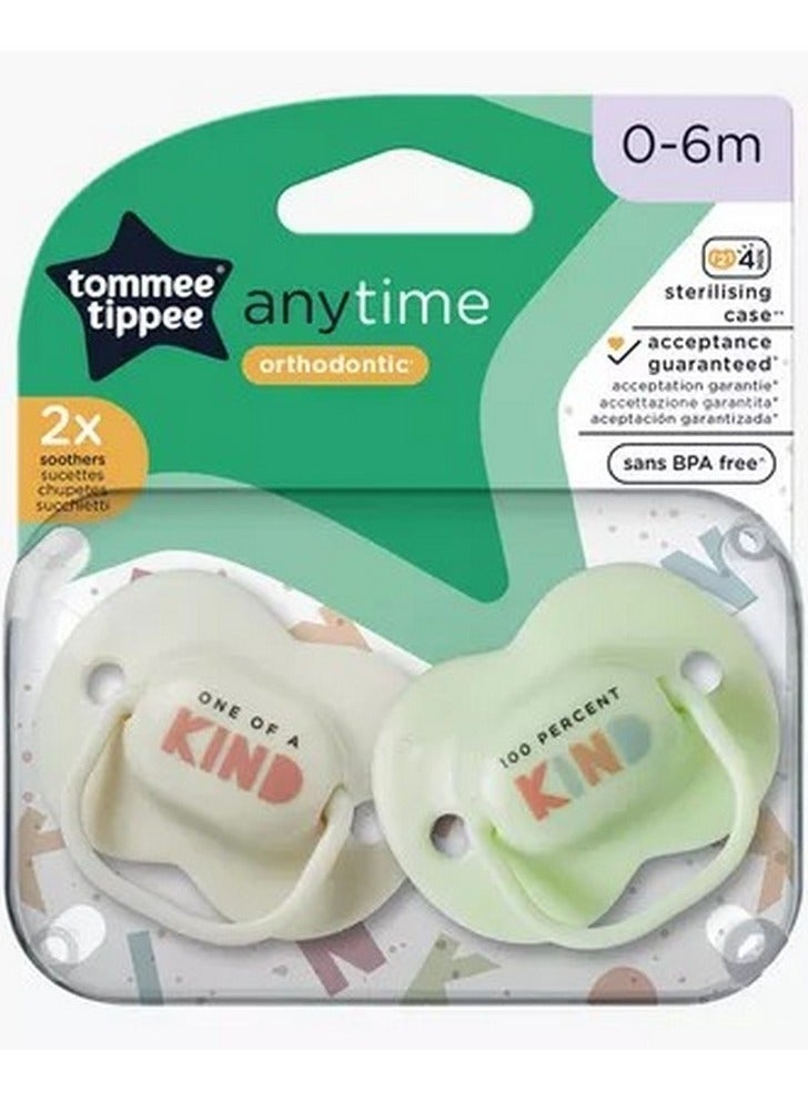 Tommee Tippee 2 Piece Assorted Anytime Orthodontic Soother Set 06 Months